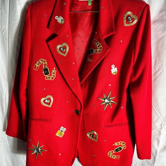 Scarlet Red Embellished Asymmetric Crop Blazer main image 1